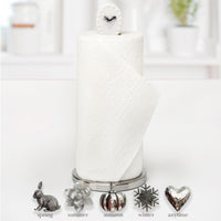 White Ceramic and Stainless Steel Paper Towel Holder with 5 Interchangeable Metal Seasonal/Decor Magnets.