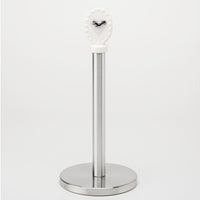 White Ceramic and Stainless Steel Paper Towel Holder with 5 Interchangeable Metal Seasonal/Decor Magnets.