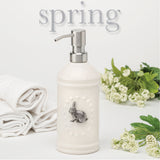 White Ceramic Soap or Lotion Dispenser with Stainless Steel and 5 Interchangeable Metal Seasonal/Decor Magnets.