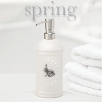 White Ceramic Soap or Lotion Dispenser with Stainless Steel and 5 Interchangeable Metal Seasonal/Decor Magnets.