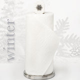 White Ceramic and Stainless Steel Paper Towel Holder with 5 Interchangeable Metal Seasonal/Decor Magnets.